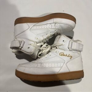 White High-Top Sneakers with Gum Sole and Gold Script Logo